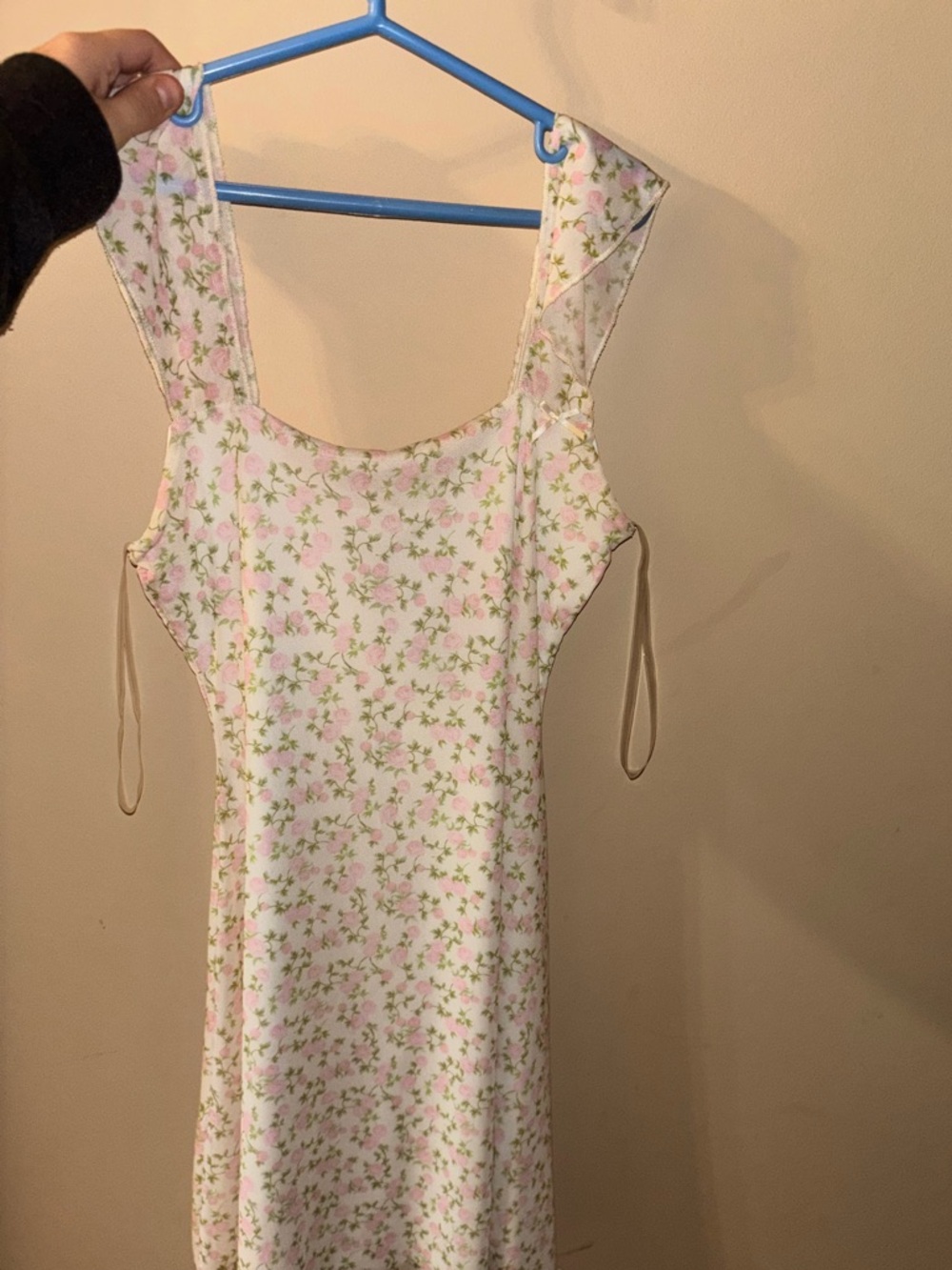 See You Monday White Floral Mini Dress with Pink & Green Print